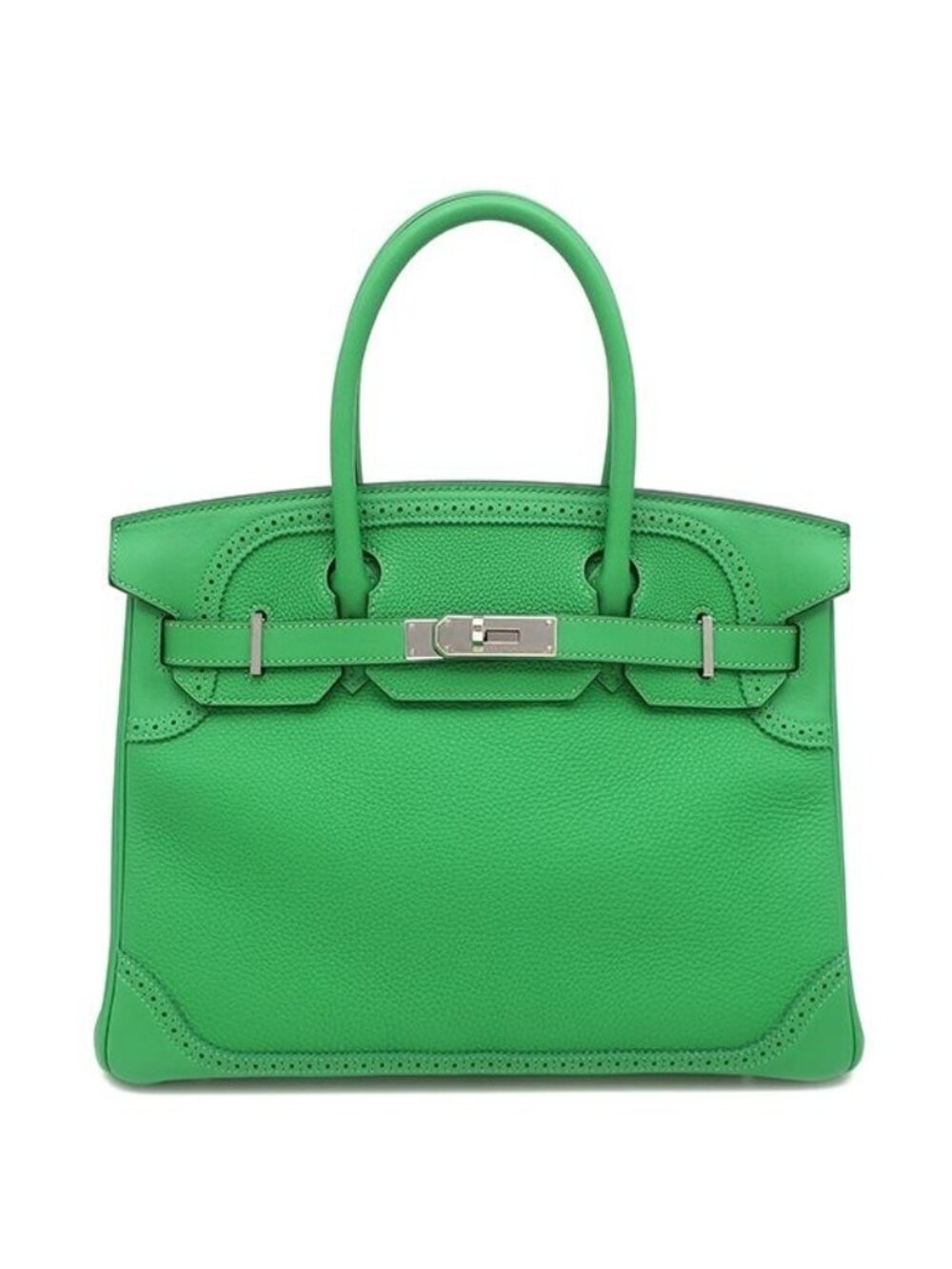 Hermes Handbag Birkin 30 Gillies Veau Swift Bamboo Silver Green Fringe Tassel
